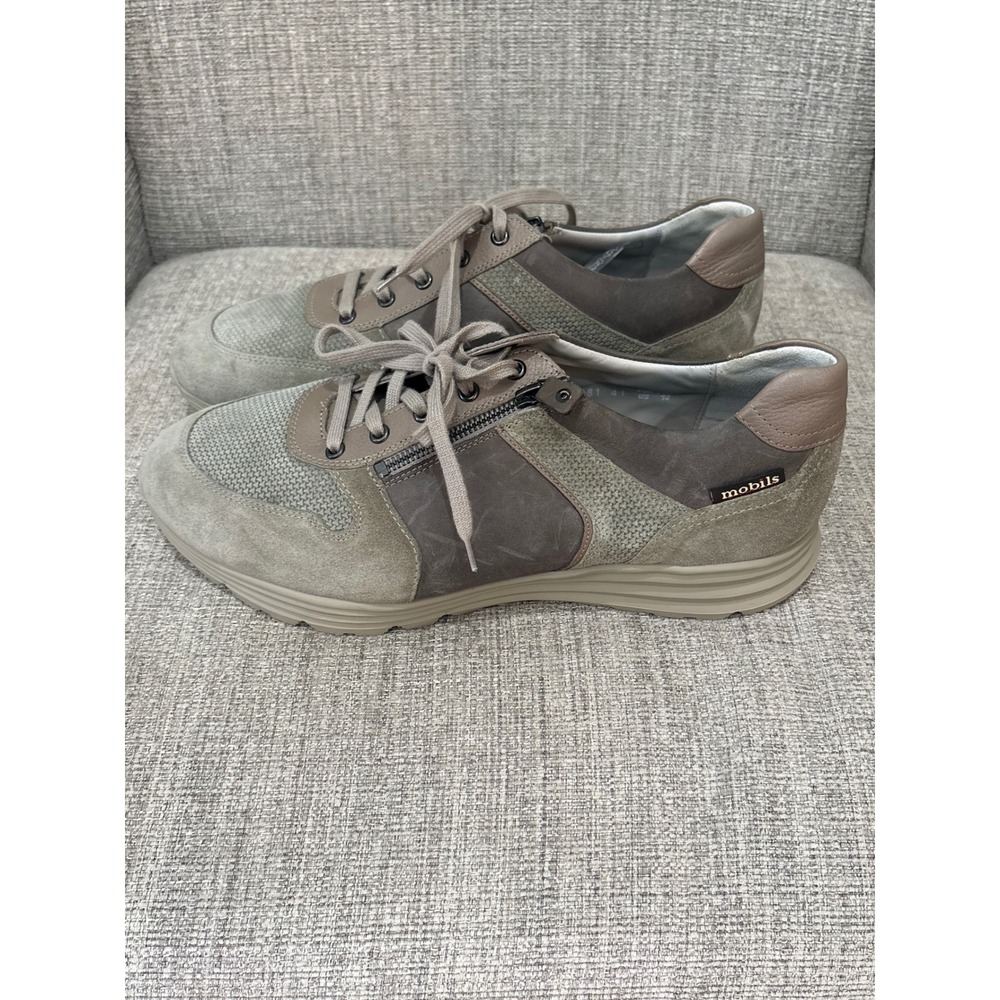 Mobils by Mephisto Mens Taupe Suede Leather Side Zip Sneakers US 12 EUR 11.5